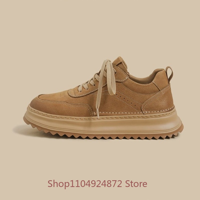 Leather Work Oxfords - British Style Thick Sole Casual Sneakers