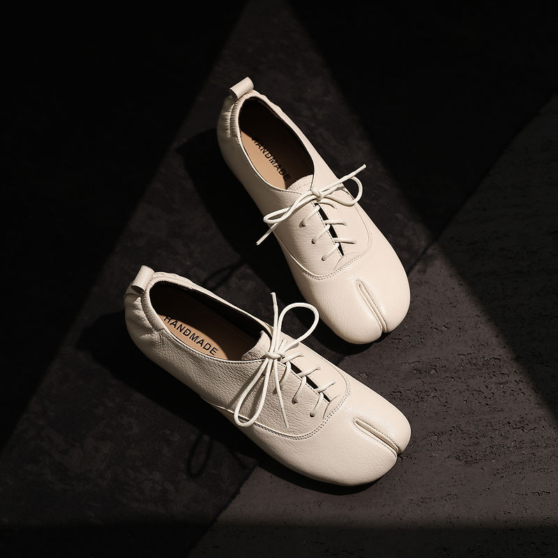 Leather Work Oxfords - Genuine Leather Sheepskin Tabi Women Shoes,Split