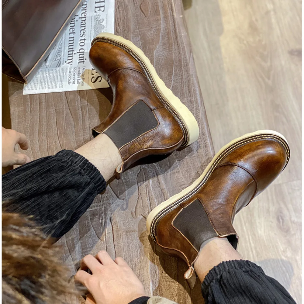 Leather Work Oxfords - Retro Men's Genuine Leather Chelsea Boots