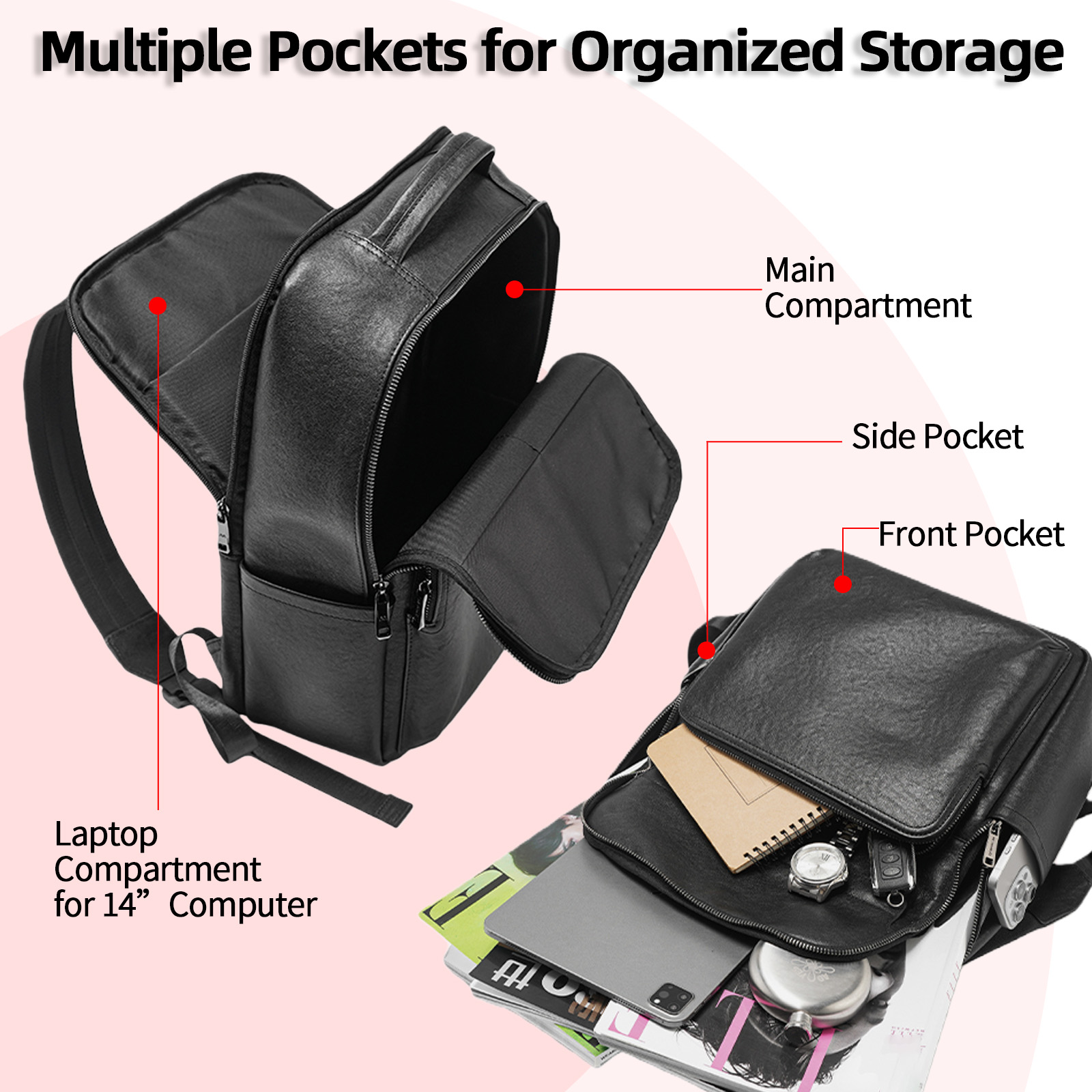 Black Genuine Leather Backpack - Leather Work Rucksack Mens 评论和价格
