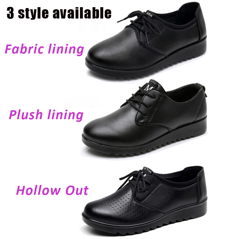 Solid Black Oxford Shoes Woman - Leather Work Oxfords 评论和价格