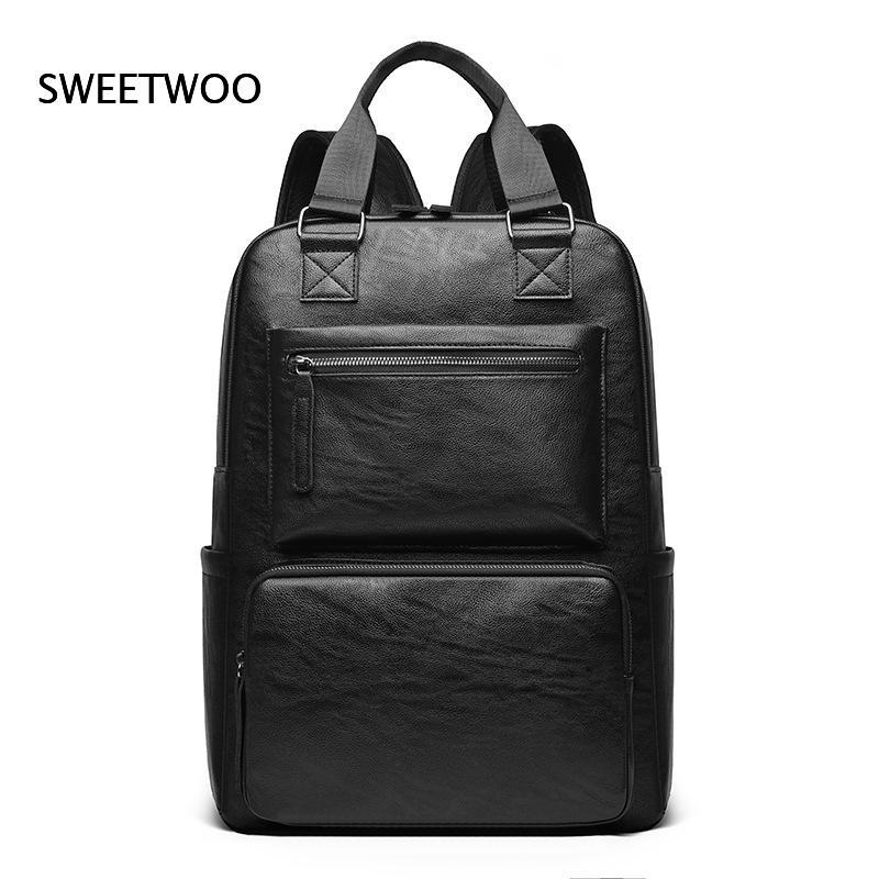 Men Faux Leather Laptop Backpa - Leather Work Rucksack Mens 评论和价格