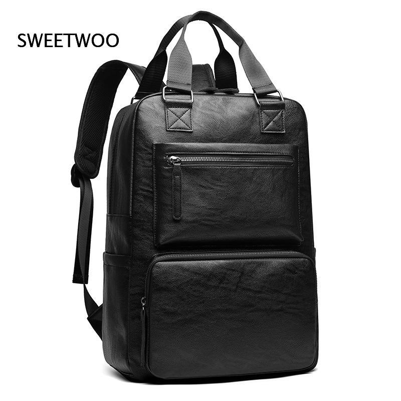 Men Faux Leather Laptop Backpa - Leather Work Rucksack Mens 评论和价格