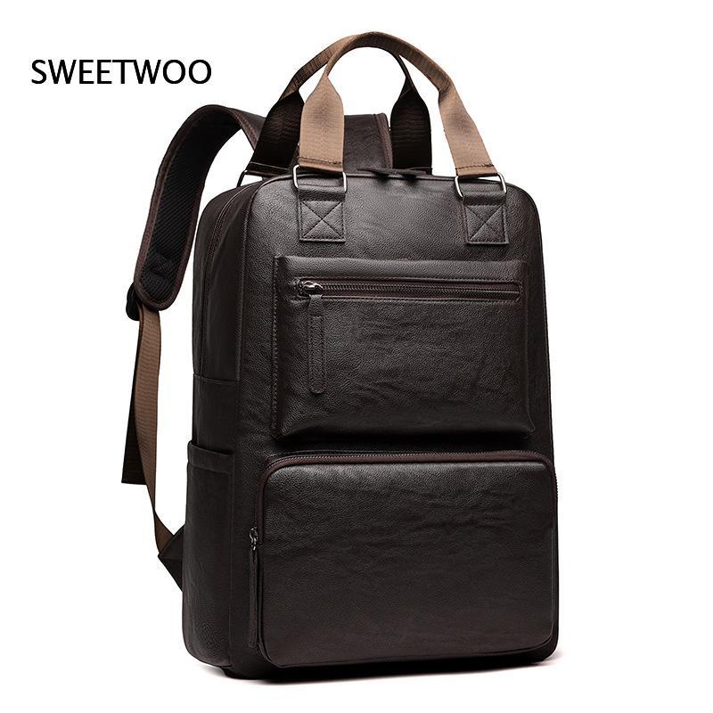 Men Faux Leather Laptop Backpa - Leather Work Rucksack Mens 评论和价格
