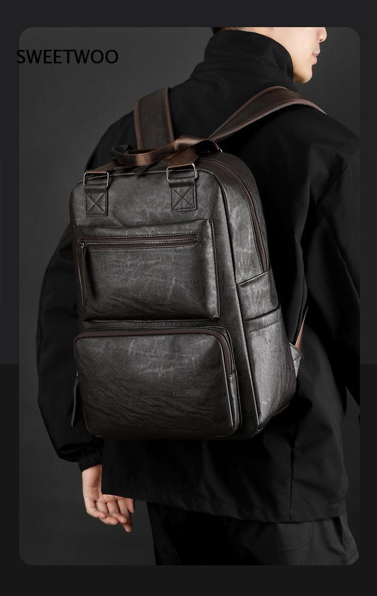 Men Faux Leather Laptop Backpa - Leather Work Rucksack Mens 评论和价格