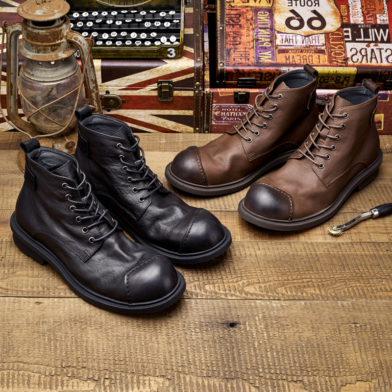 Big-headed Men's Retro Work Bo - Leather Work Oxfords 评论和价格