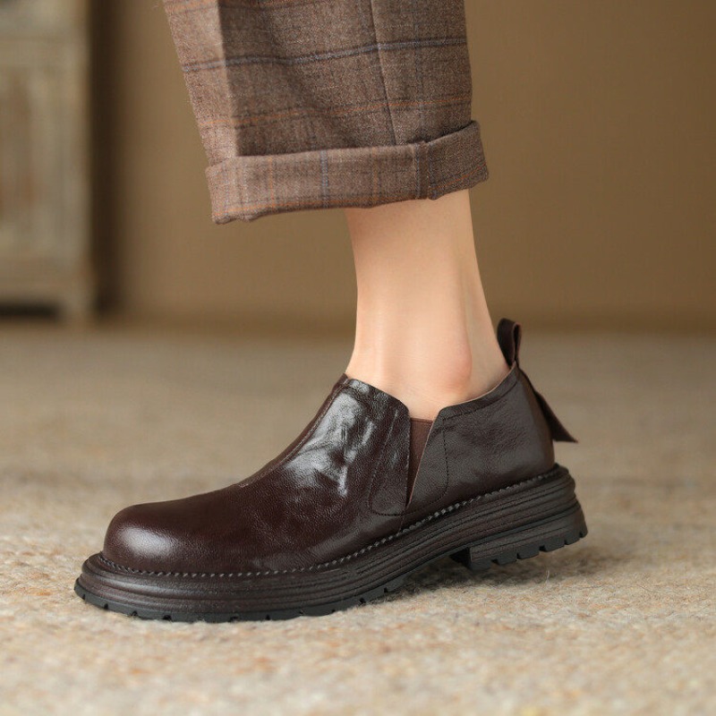 British Style Round Toe Genuin - Leather Work Oxfords 评论和价格